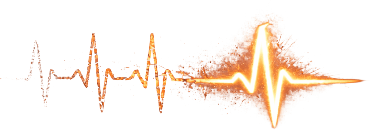 A fiery, glowing heartbeat line on a dark background.