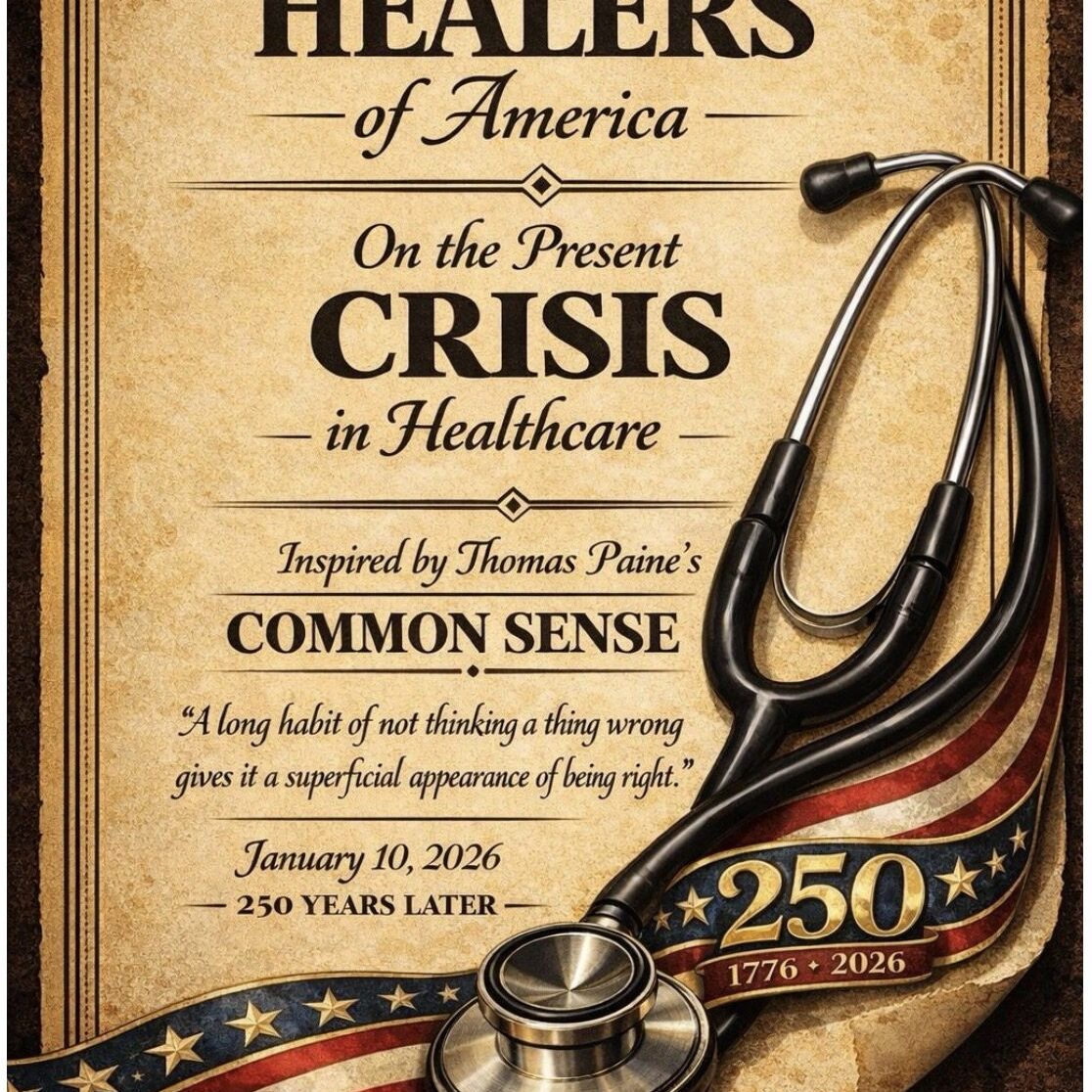 Vintage-style poster honoring America's healers during healthcare crisis.